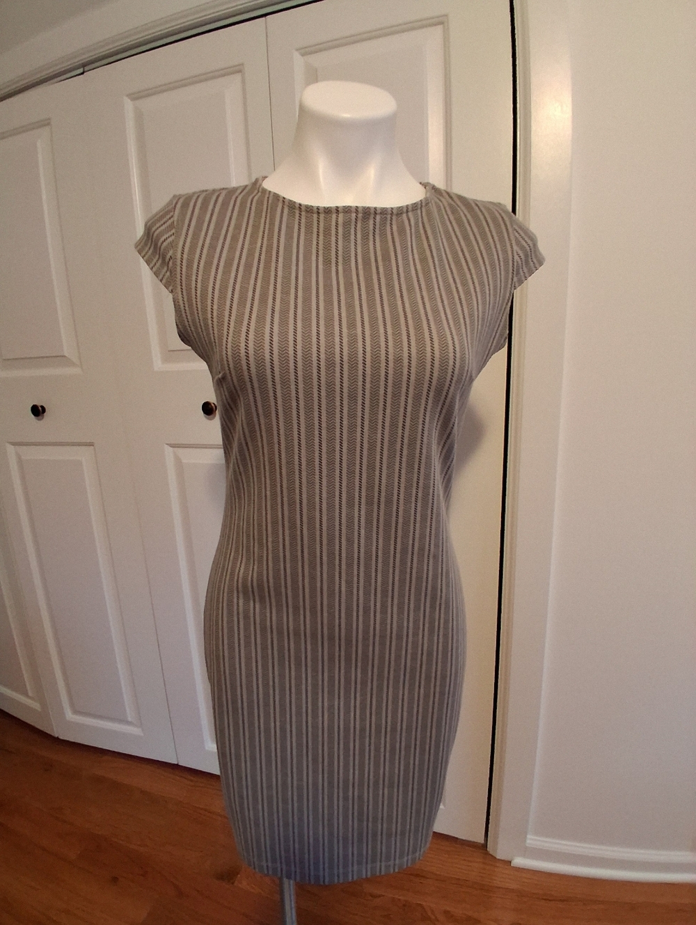 Patprimo Striped Strech Sheath Dress in Gray